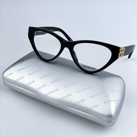 NEW Balenciaga BB0172O 001 Black Golden Logo Cat Eye Women Eyeglasses